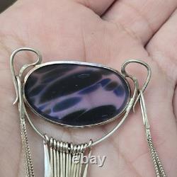 Vintage Art Glass & Sterling Silver Necklace Style Of John Ditchfield