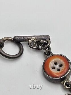 Vintage Artisan Sterling Silver Glass Buttons Link Bracelet Toggle Clasp