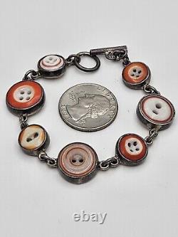 Vintage Artisan Sterling Silver Glass Buttons Link Bracelet Toggle Clasp