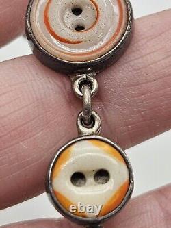 Vintage Artisan Sterling Silver Glass Buttons Link Bracelet Toggle Clasp