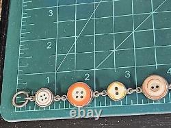 Vintage Artisan Sterling Silver Glass Buttons Link Bracelet Toggle Clasp