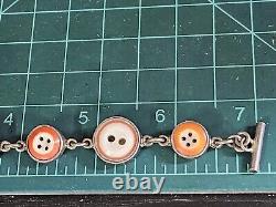 Vintage Artisan Sterling Silver Glass Buttons Link Bracelet Toggle Clasp