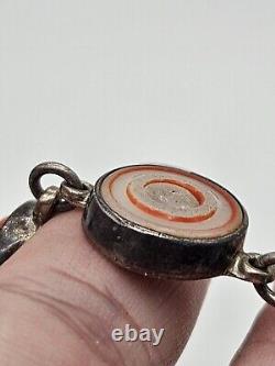 Vintage Artisan Sterling Silver Glass Buttons Link Bracelet Toggle Clasp