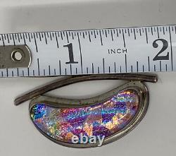 Vintage Artist Signed Modernist Sterling Silver Dichroic Art Glass Necklace