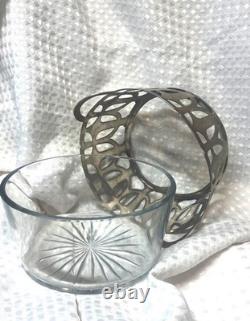 Vintage Arts & Crafts Shreve & Co Sterling Silver & Cut Glass Serving Bowl