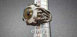 Vintage Big Sterling Silver Brutalist Glass Eyeball Ring Approximate Size 6.5