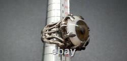 Vintage Big Sterling Silver Brutalist Glass Eyeball Ring Approximate Size 6.5