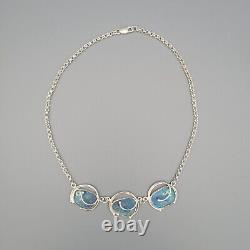 Vintage Blue Roman Glass Sterling Silver Modernist Handwrought Artisan Necklace