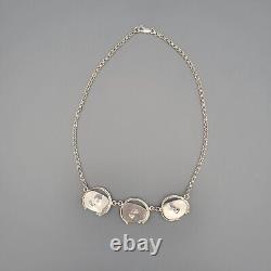 Vintage Blue Roman Glass Sterling Silver Modernist Handwrought Artisan Necklace