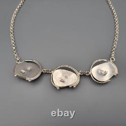 Vintage Blue Roman Glass Sterling Silver Modernist Handwrought Artisan Necklace