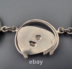 Vintage Blue Roman Glass Sterling Silver Modernist Handwrought Artisan Necklace