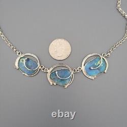 Vintage Blue Roman Glass Sterling Silver Modernist Handwrought Artisan Necklace