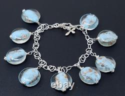 Vintage Blue Venetian Glass Sterling Silver Charm Bracelet 7