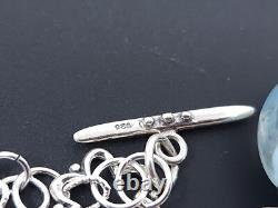 Vintage Blue Venetian Glass Sterling Silver Charm Bracelet 7