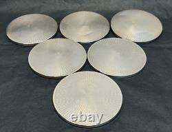 Vintage Broadway B&Co Sterling Silver 6 Drink Glass Coasters Guilloche Sunburst