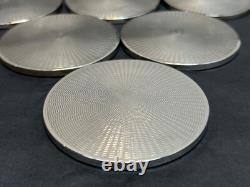 Vintage Broadway B&Co Sterling Silver 6 Drink Glass Coasters Guilloche Sunburst