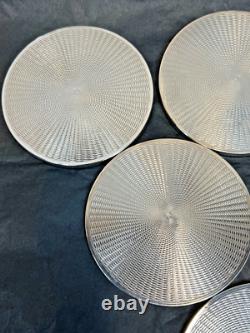 Vintage Broadway B&Co Sterling Silver 6 Drink Glass Coasters Guilloche Sunburst