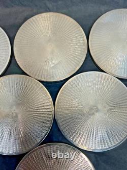 Vintage Broadway B&Co Sterling Silver 6 Drink Glass Coasters Guilloche Sunburst