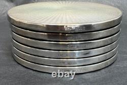 Vintage Broadway B&Co Sterling Silver 6 Drink Glass Coasters Guilloche Sunburst