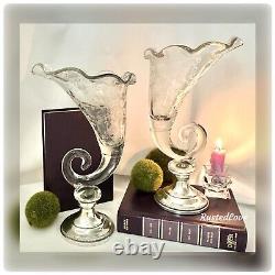 Vintage Cambridge Chantilly Cornucopia Glass Vase with Sterling Silver Base