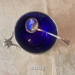 Vintage Cartier Sterling Silver Condiment Bowl + Spoon & Cobalt Blue Glass Liner