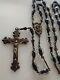 Vintage Catholic Rosary Sterling Silver Marked Cfx&ctr 25 Clear Black Glass Cyl