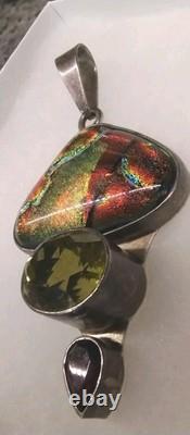 Vintage Charles Albert Sterling. 950 FinevSilver Pendant Signed Ammolite