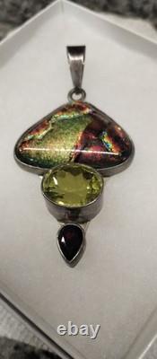 Vintage Charles Albert Sterling. 950 FinevSilver Pendant Signed Ammolite