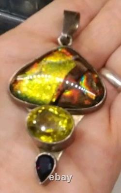 Vintage Charles Albert Sterling. 950 FinevSilver Pendant Signed Ammolite