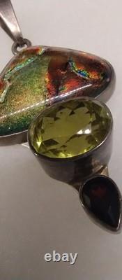Vintage Charles Albert Sterling. 950 FinevSilver Pendant Signed Ammolite