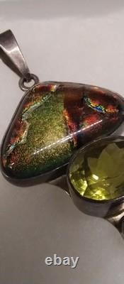 Vintage Charles Albert Sterling. 950 FinevSilver Pendant Signed Ammolite