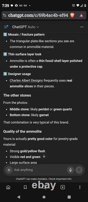 Vintage Charles Albert Sterling. 950 FinevSilver Pendant Signed Ammolite