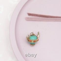 Vintage Chinese Sterling Silver Turquoise Glass Coral Teapot Charm Pendant