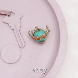 Vintage Chinese Sterling Silver Turquoise Glass Coral Teapot Charm Pendant