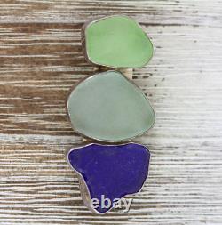 Vintage Chris Bales Sea Glass Sterling Silver 925 Pendant Brooch Retro