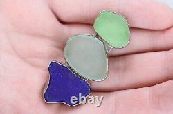 Vintage Chris Bales Sea Glass Sterling Silver 925 Pendant Brooch Retro