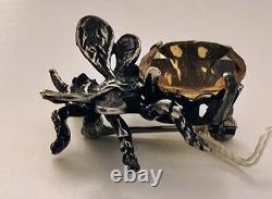 Vintage Cini Sterling Silver Bee Brooch Pin with Amber Glass Stone & Original Tag