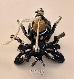 Vintage Cini Sterling Silver Bee Brooch Pin with Amber Glass Stone & Original Tag