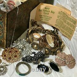 Vintage Costume & Fine Jewelry Lot 7 Lbs Luxor Early 20th Century Cosmetics Tin