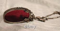 Vintage Cranberry Glass Pendant and Sterling Silver Necklace Handcrafted