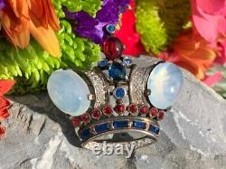 Vintage Crown Trifari Sterling Silver Philippe King Crown Rhinestone Brooch Pin