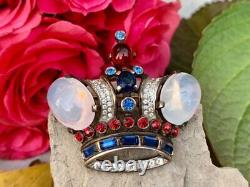 Vintage Crown Trifari Sterling Silver Philippe King Crown Rhinestone Brooch Pin