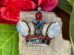 Vintage Crown Trifari Sterling Silver Philippe King Crown Rhinestone Brooch Pin