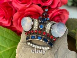 Vintage Crown Trifari Sterling Silver Philippe King Crown Rhinestone Brooch Pin