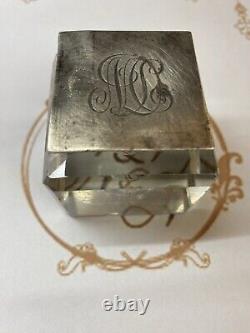 Vintage Cut Glass and Sterling Silver DeskInkwell Antique Victorian Heavy Square