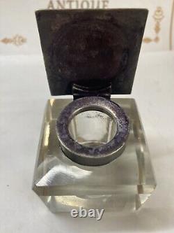 Vintage Cut Glass and Sterling Silver DeskInkwell Antique Victorian Heavy Square