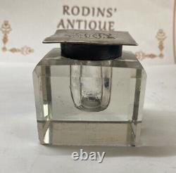 Vintage Cut Glass and Sterling Silver DeskInkwell Antique Victorian Heavy Square