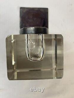 Vintage Cut Glass and Sterling Silver DeskInkwell Antique Victorian Heavy Square