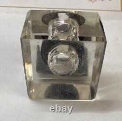 Vintage Cut Glass and Sterling Silver DeskInkwell Antique Victorian Heavy Square