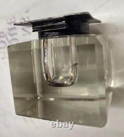 Vintage Cut Glass and Sterling Silver DeskInkwell Antique Victorian Heavy Square